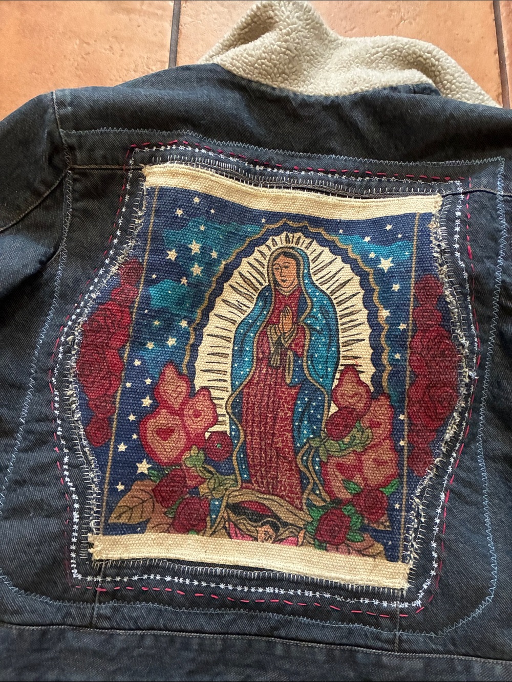 Upcycled Jean Jacket  LOFT Religious Boho